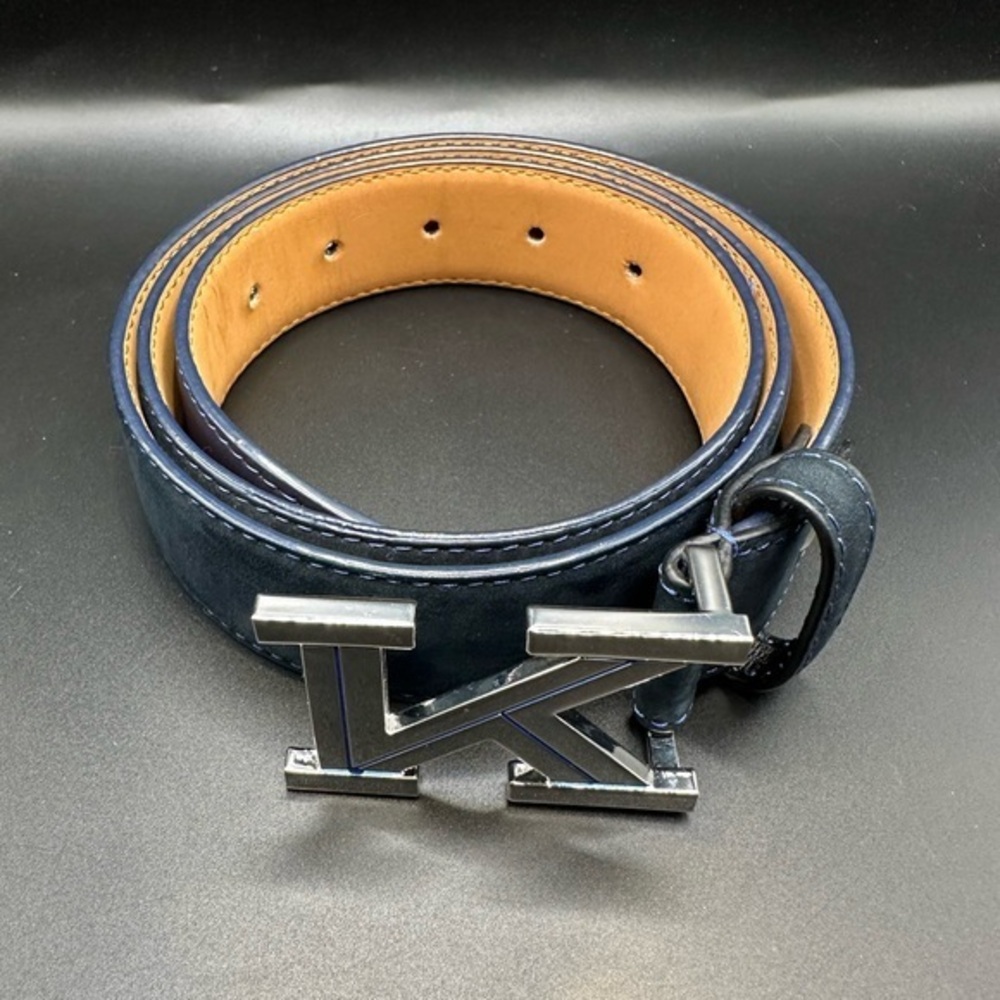 Kiton Navy Blue Leather Suede K Belt